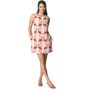 Anthropologie Maeve Sleeveless Linen Blend Flamingo Print Shift Minidress: XXS